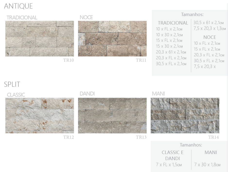 produtos travertinos antique e split tipos