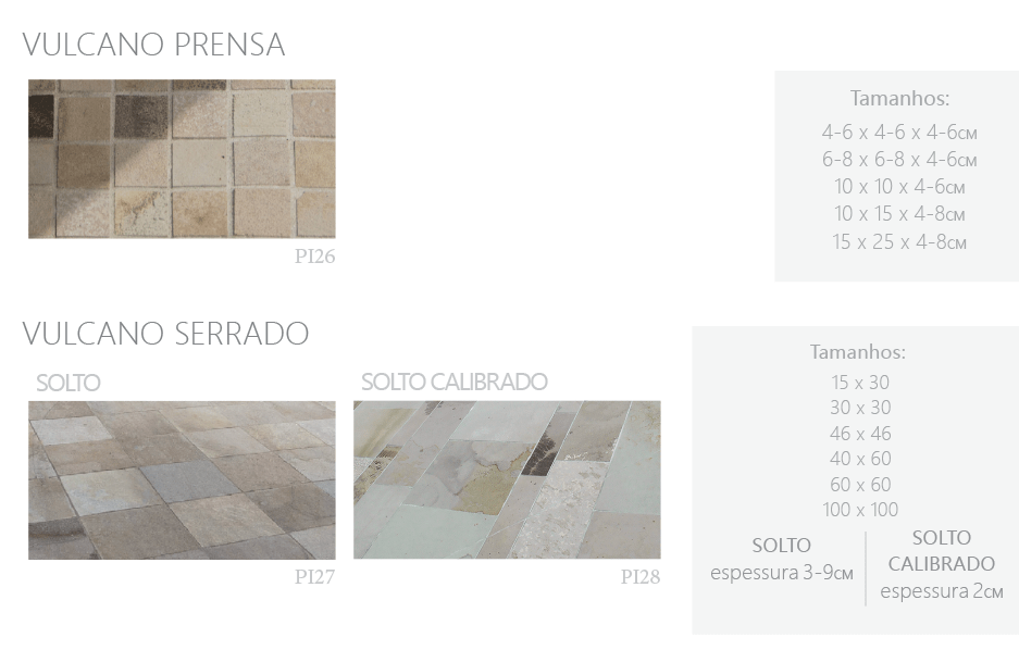 produtos vulcano tipos